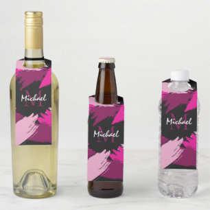 Étiquettes Pour Bouteilles Coups de pinceau nuances de rose chaud nom avec mo