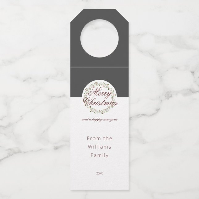 Étiquettes Pour Bouteilles Courbe d'aquarelle de Noël Fer noir blanc (Devant)