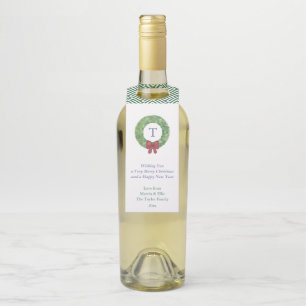 Étiquettes Pour Bouteilles Couronne de buis intelligent Ruban rouge Joyeuses