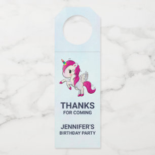 Étiquettes Pour Bouteilles Cute rose Unicorne avec ailes Anniversaire
