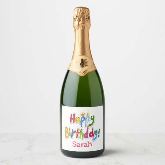 Etiquettes Pour Bouteilles De Champagne Amusement Et Texte Colore De Joyeux Anniversaire Zazzle Fr