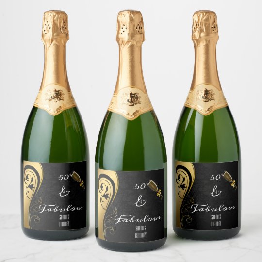 Etiquettes Pour Bouteilles De Champagne Anniversaire De 50 Et Fabuleux Black Gold Zazzle Fr
