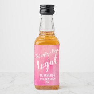 Étiquettes Pour Bouteilles De Liqueur 21 et Aquarelle Légale rose Personnalisée Mini