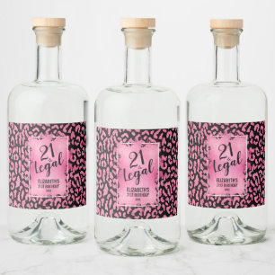 Étiquettes Pour Bouteilles De Liqueur 21 et Légal Pink Léopard Noir Personnalisé
