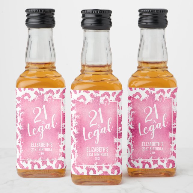 Étiquettes Pour Bouteilles De Liqueur 21 et Légal Pink Leopard Personnalisé Mini (Bouteilles)