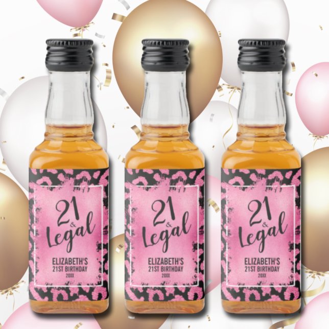 Étiquettes Pour Bouteilles De Liqueur 21 et Légal Pink Léopard Personnalisé Mini (Créateur téléchargé)