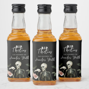 Étiquettes Pour Bouteilles De Liqueur 40e anniversaire de la fête RIP Skeleton rose Flor