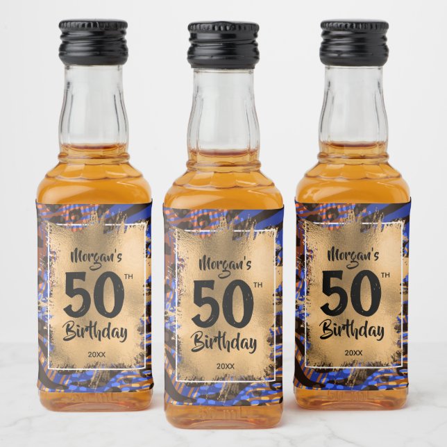 Étiquettes Pour Bouteilles De Liqueur 50e anniversaire Gold Blue Empreinte de léopard Mi (Bouteilles)