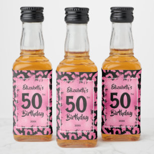 Étiquettes Pour Bouteilles De Liqueur 50e anniversaire Pink Black Leopard Mini
