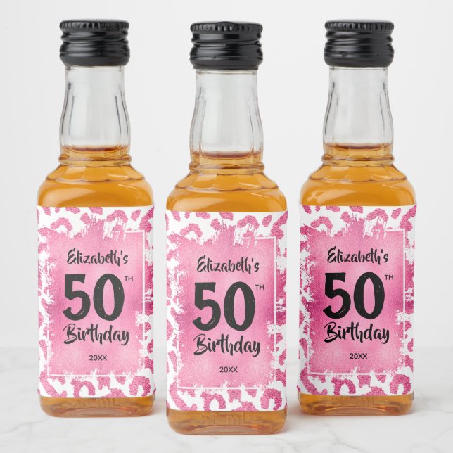 Étiquettes Pour Bouteilles De Liqueur 50e anniversaire Pink Leopard Mini (Bouteilles)