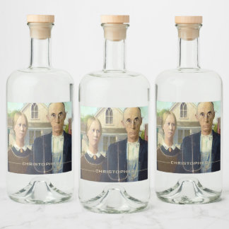 Étiquettes Pour Bouteilles De Liqueur American Gothic Fine Art Oil Peinture Ajouter un n