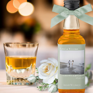 Étiquettes Pour Bouteilles De Liqueur Amour & Merci Simple Sage Green Mariage Photo Mini