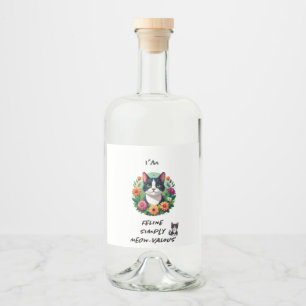 Étiquettes Pour Bouteilles De Liqueur Amoureux des chats floral Chat Tuxedo 