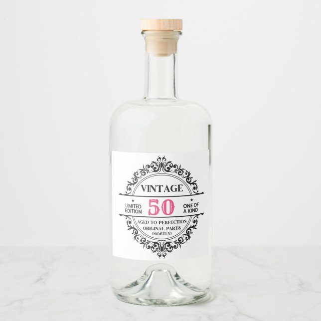 Étiquettes Pour Bouteilles De Liqueur Amusant Vintage 50ème Noir et rose Anniversaire No (Devant)