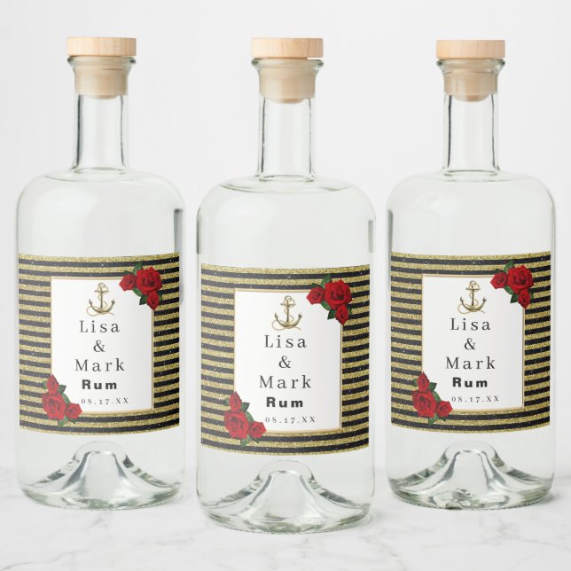 Étiquettes Pour Bouteilles De Liqueur Ancre nautique Gold Black Stripes (Bouteilles)