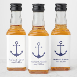 Étiquettes Pour Bouteilles De Liqueur ancre nautique mariage marine bleu blanc élégant