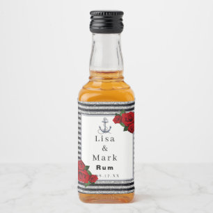 Étiquettes Pour Bouteilles De Liqueur Ancre nautique Mariage Silver Black Stripes