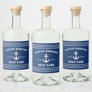 Étiquettes Pour Bouteilles De Liqueur Ancres nautiques Stars Nom du capitaine et Bateau