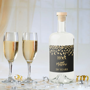 Étiquettes Pour Bouteilles De Liqueur Anniversaire fête Noir confetti nom années