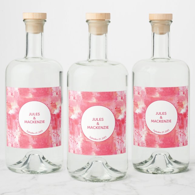 Étiquettes Pour Bouteilles De Liqueur Aquarelle Abstraite moderne Mariage rose (Bouteilles)