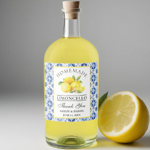 Étiquettes Pour Bouteilles De Liqueur Aquarelle Citrons Carrelage bleu Limoncello