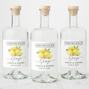 Étiquettes Pour Bouteilles De Liqueur Aquarelle Citrons Limoncello Mariage Grazie