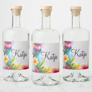 Étiquettes Pour Bouteilles De Liqueur Aquarelle fleurs colorées
