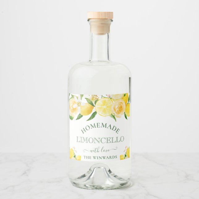 Étiquettes Pour Bouteilles De Liqueur Aquarelle Floral Lemons fait maison Limoncello (Devant)