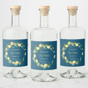 Étiquettes Pour Bouteilles De Liqueur Aquarelle Florale Citron bleu océan