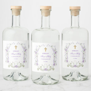 Étiquettes Pour Bouteilles De Liqueur Aquarelle Lilac Fleurs Arc Première communion