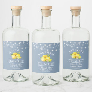 Étiquettes Pour Bouteilles De Liqueur Aquarelle Luminaires de citrons Dusty Blue Limonce