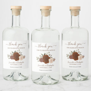 Étiquettes Pour Bouteilles De Liqueur Aquarelle orange rouille Roses Mariage Merci
