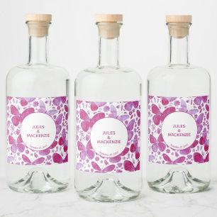 Étiquettes Pour Bouteilles De Liqueur Aquarelle papillon rose