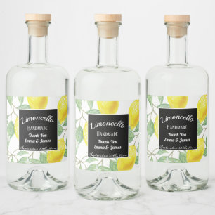 Étiquettes Pour Bouteilles De Liqueur Aquarelle personnalisée Feuilles de citron noir
