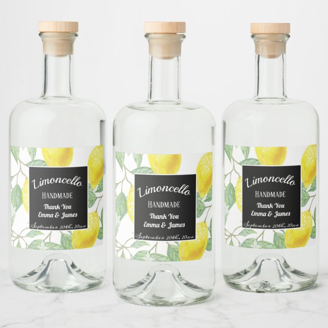 Étiquettes Pour Bouteilles De Liqueur Aquarelle personnalisée Feuilles de citron noir (Bouteilles)