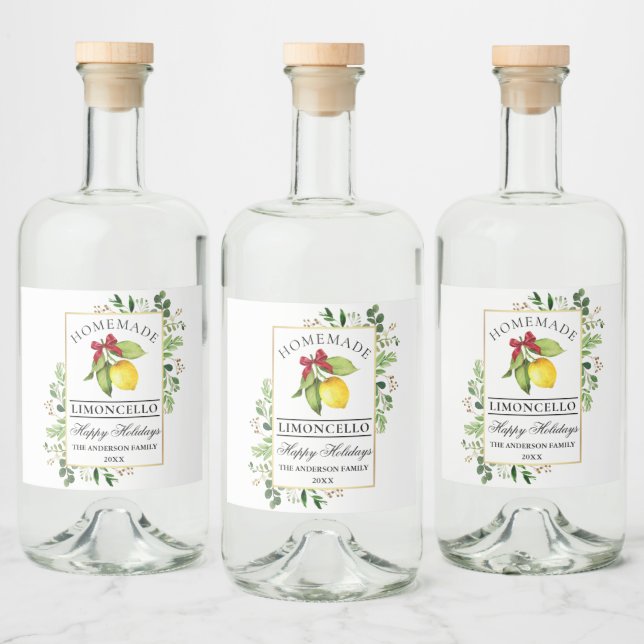 Étiquettes Pour Bouteilles De Liqueur Aquarelle Verdure Maison de vacances Limoncello (Bouteilles)