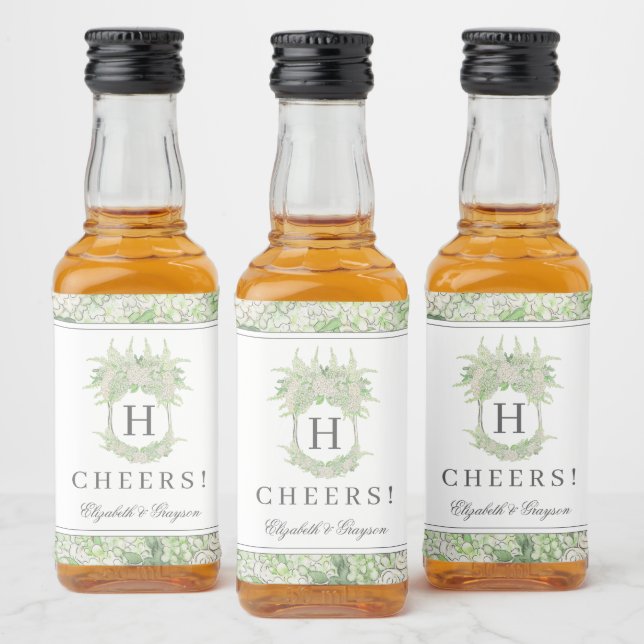 Étiquettes Pour Bouteilles De Liqueur Aquarelle Vert et Blanc Hydrangea Crest (Bouteilles)