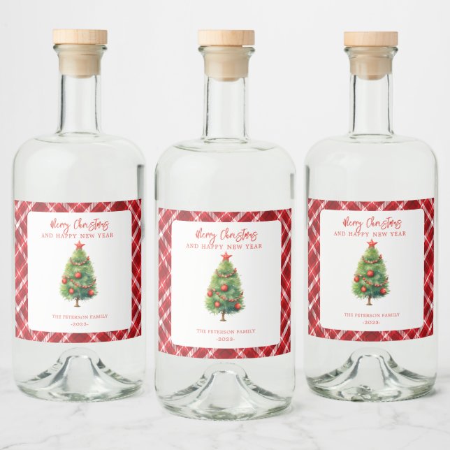 Étiquettes Pour Bouteilles De Liqueur Arbre de pin de Noël simple et élégant (Bouteilles)
