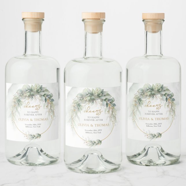 Étiquettes Pour Bouteilles De Liqueur Arc ovale ovale de feuillage vert de Boho eucalypt (Bouteilles)