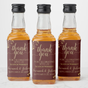 Étiquettes Pour Bouteilles De Liqueur Auburn Brown et Mariage or Merci Mini