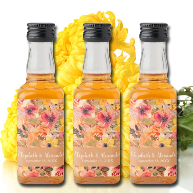 Étiquettes Pour Bouteilles De Liqueur Automne Aquarelle Fleurs Mariage Mini (Créateur téléchargé)