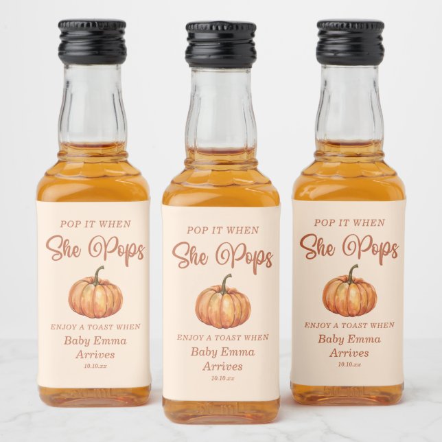 Étiquettes Pour Bouteilles De Liqueur Automne Citrouille Baby shower Passez-le quand ell (Bouteilles)