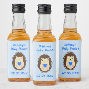 Étiquettes Pour Bouteilles De Liqueur Baby Boy Blue Heart Hérisson Baby Shower