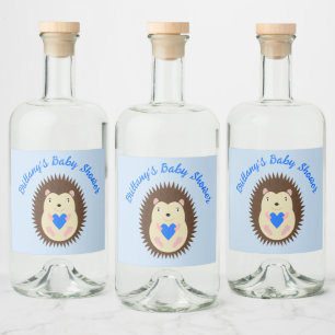 Étiquettes Pour Bouteilles De Liqueur Baby Boy Blue Heart Hérisson Baby Shower
