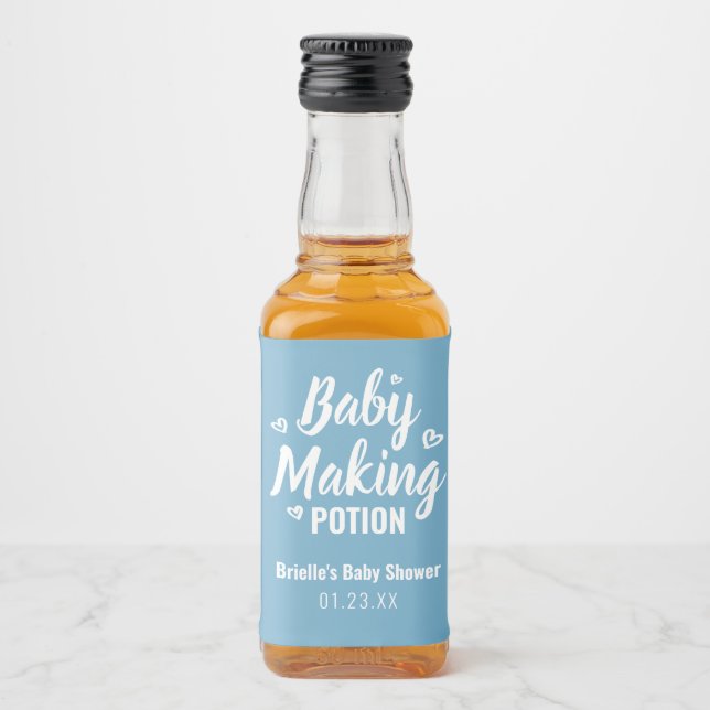 Étiquettes Pour Bouteilles De Liqueur Baby Making Potion Drôle Douche Merci Bleu (Devant)