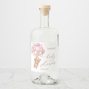 Étiquettes Pour Bouteilles De Liqueur Baby shower des ballons roses de l'ours en peluche