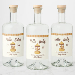 Étiquettes Pour Bouteilles De Liqueur Baby shower neutre genre carrousel mignon