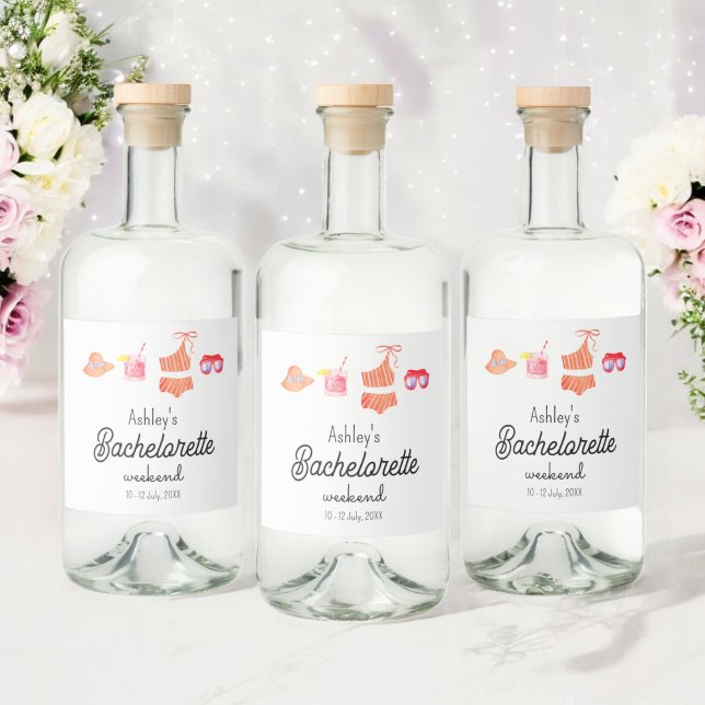 Étiquettes Pour Bouteilles De Liqueur Bachelorette Beach Bikini Week-end (Créateur téléchargé)