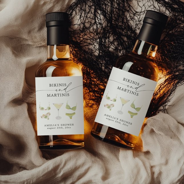 Étiquettes Pour Bouteilles De Liqueur Bachelorette Fête des mariées Bikinis & Martinis (Créateur téléchargé)
