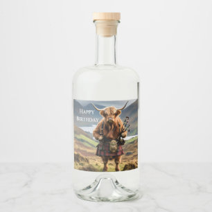 Étiquettes Pour Bouteilles De Liqueur Bagpiper de vache écossaise Highland